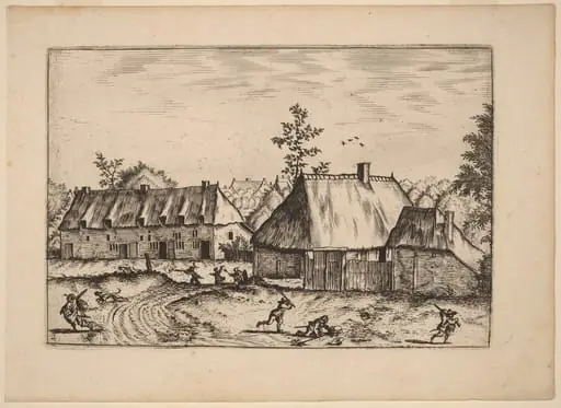 Farm and Row of Houses, by Lucas van Doetechum