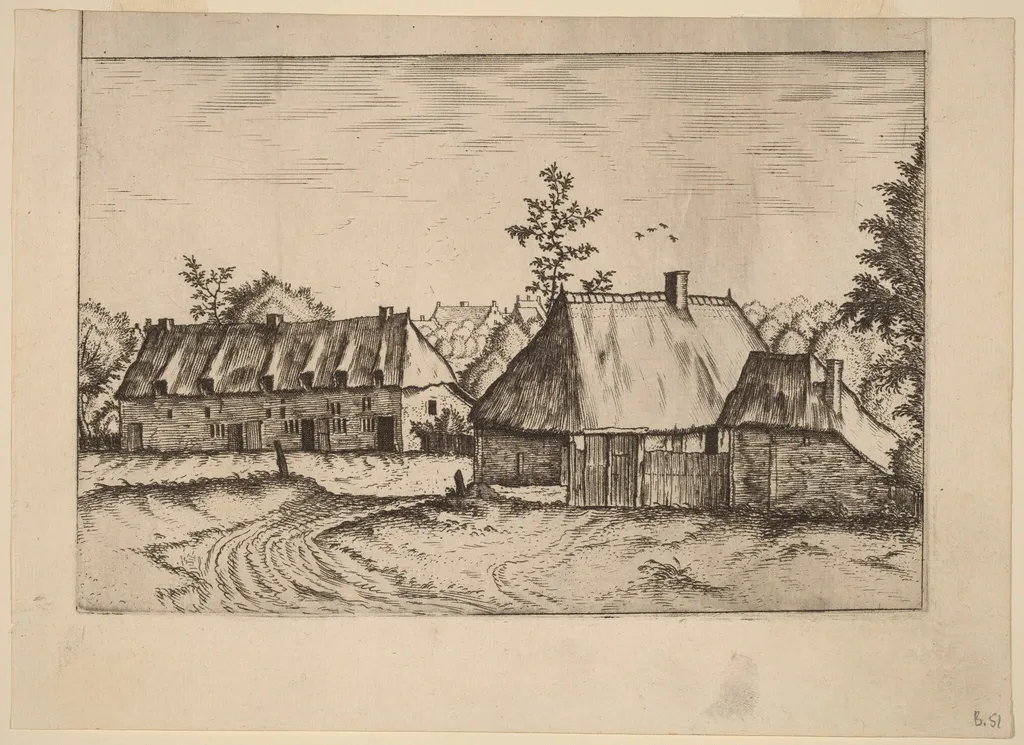 Farm and Row of Houses, by Lucas van Doetechum, ink, 1560