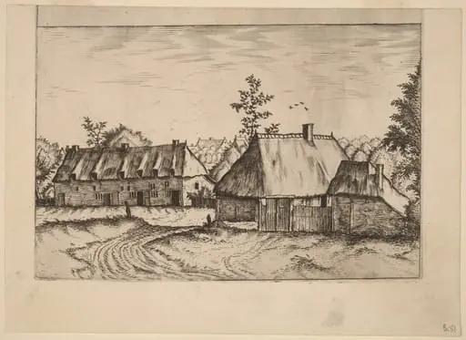 Farm and Row of Houses, by Lucas van Doetechum