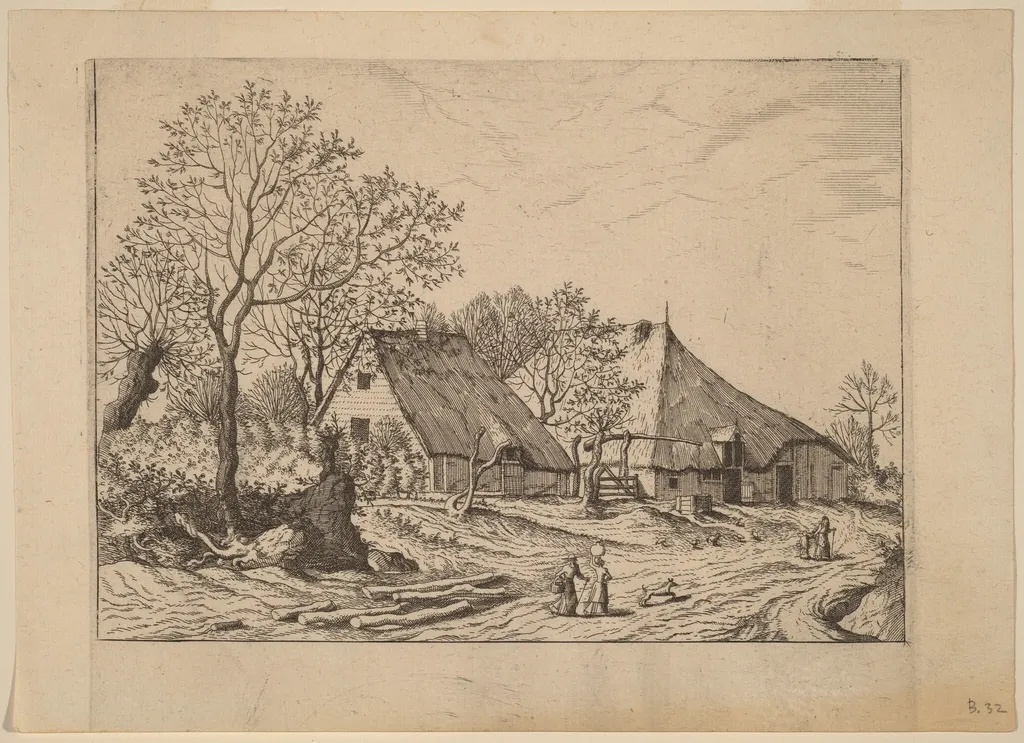 Farm with Shed and Draw Well, by Lucas van Doetechum, ink, 1560
