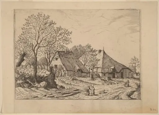 Farm with Shed and Draw Well, by Lucas van Doetechum