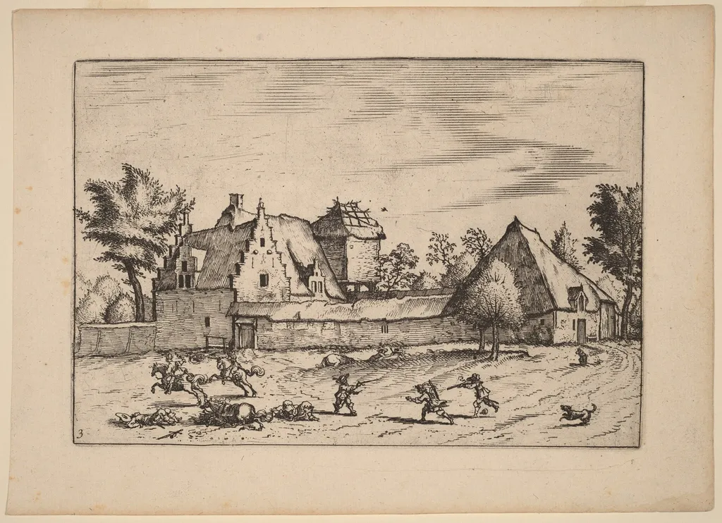 Farms in a Court, by Lucas van Doetechum, ink