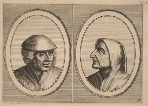 "Kees Geldt-sack" and "Kaarighe Truy", by Lucas van Doetechum