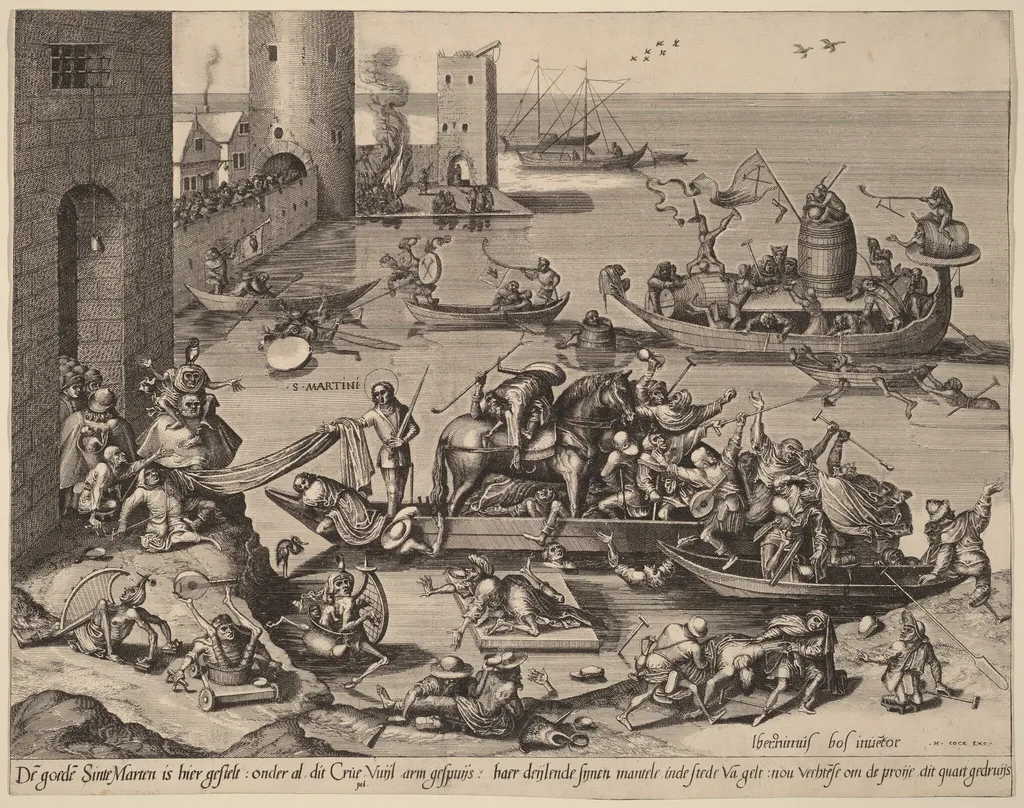 Saint Martin with His Horse in a Ship, by Lucas van Doetechum, ink, 1561
