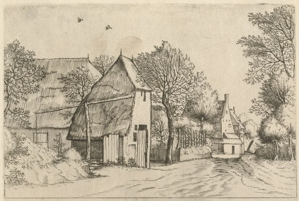 Village Road with Draw Well, by Lucas van Doetechum, ink, 1560