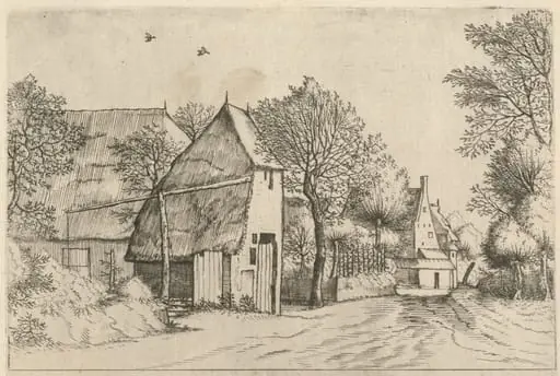Village Road with Draw Well, by Lucas van Doetechum