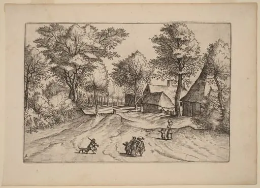 Village Road with Farm and Sheds, by Lucas van Doetechum