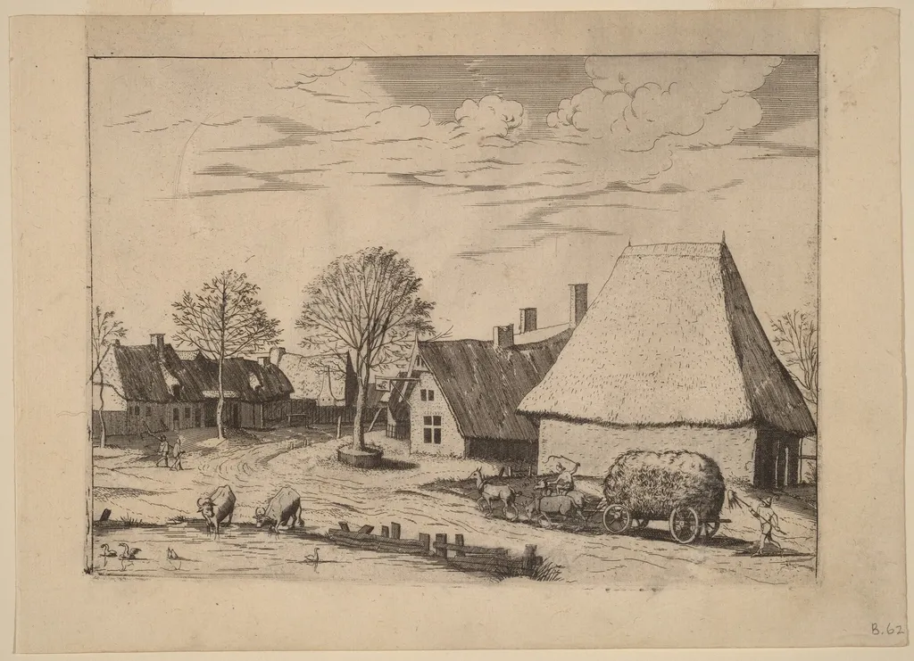 Village Street with Hay Cart, by Lucas van Doetechum, ink, 1560