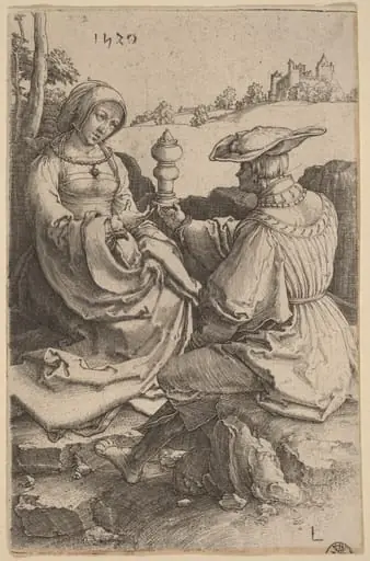 A Nobleman and a Lady Seated in a Landscape, by Lucas van Leyden