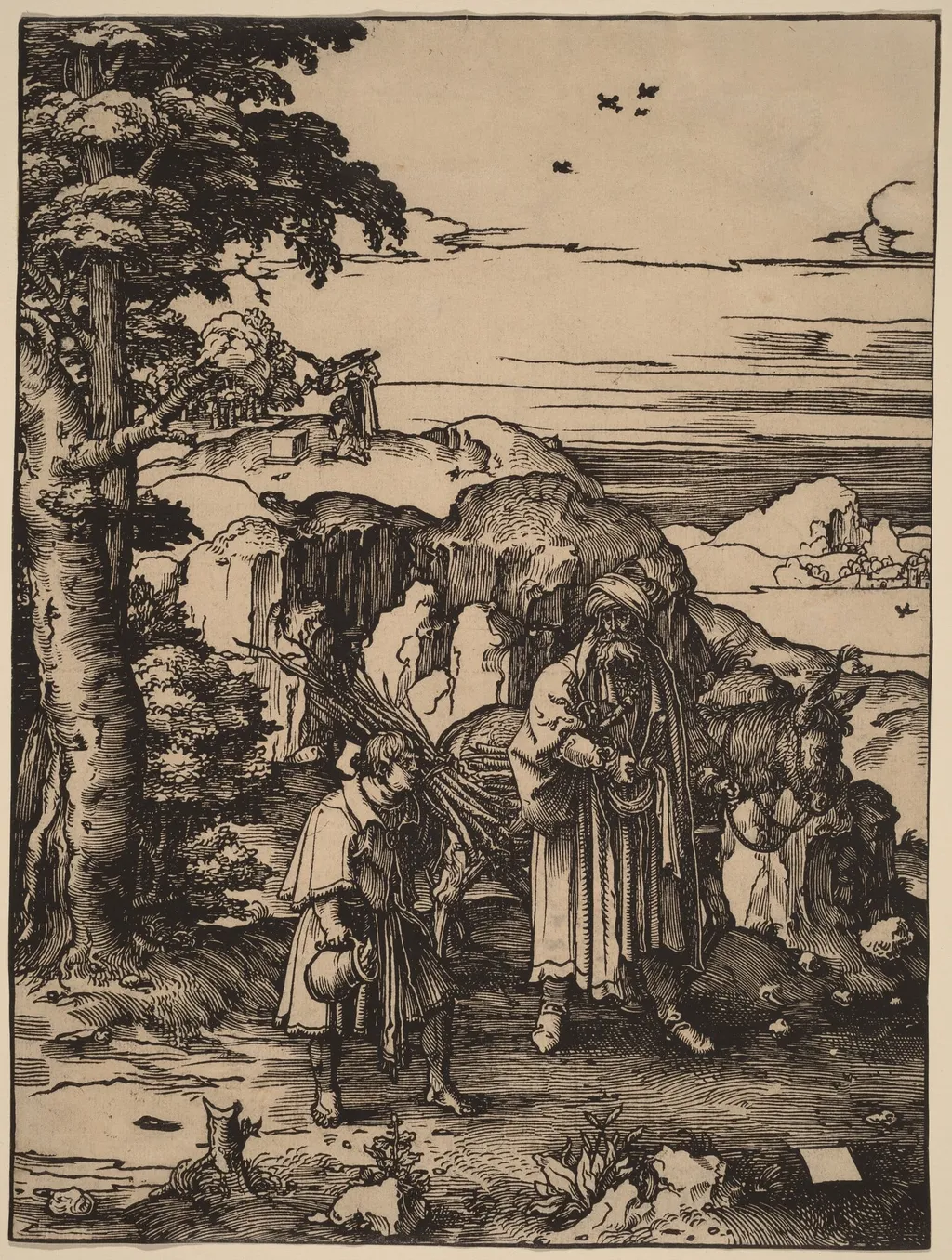 Abraham Going to Sacrifice Isaac, by Lucas van Leyden, ink, 1518