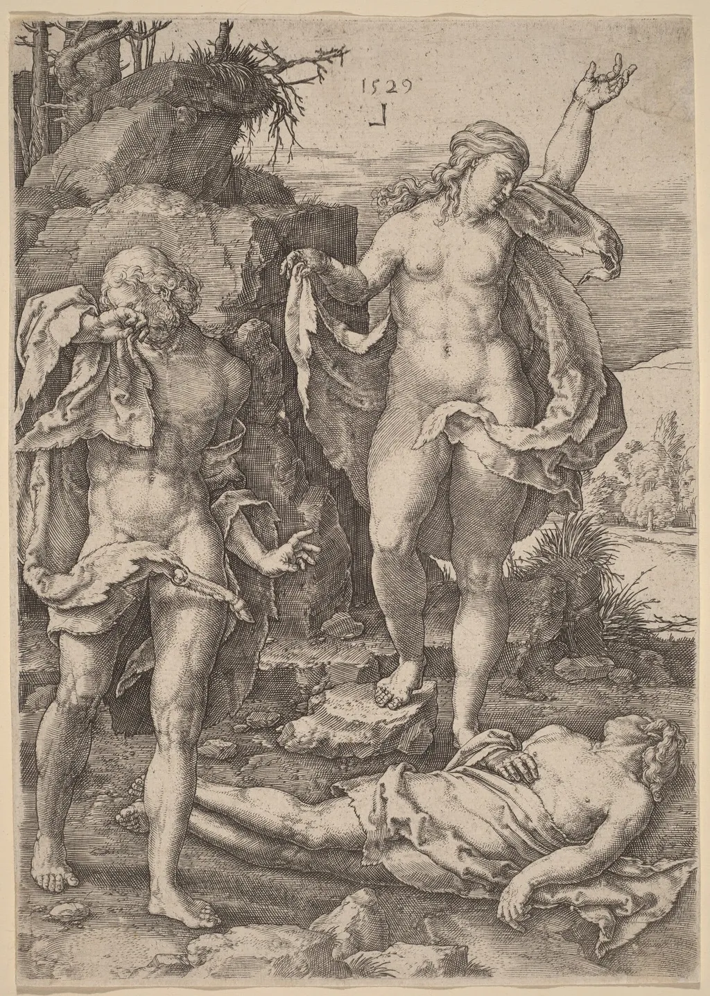 Adam and Eve Lamenting the Death of Abel, by Lucas van Leyden, ink, 1529