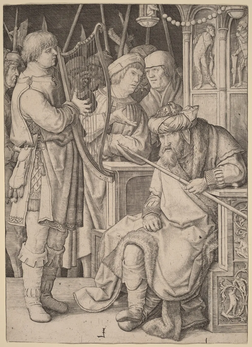David Playing the Harp before Saul, by Lucas van Leyden, ink, 1508