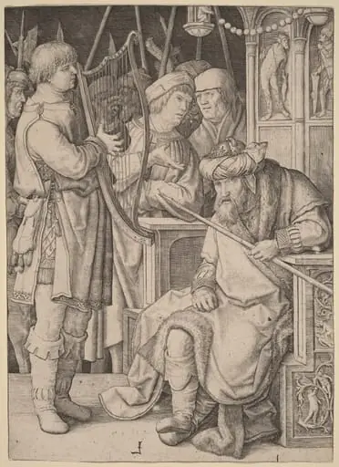 David Playing the Harp before Saul, by Lucas van Leyden