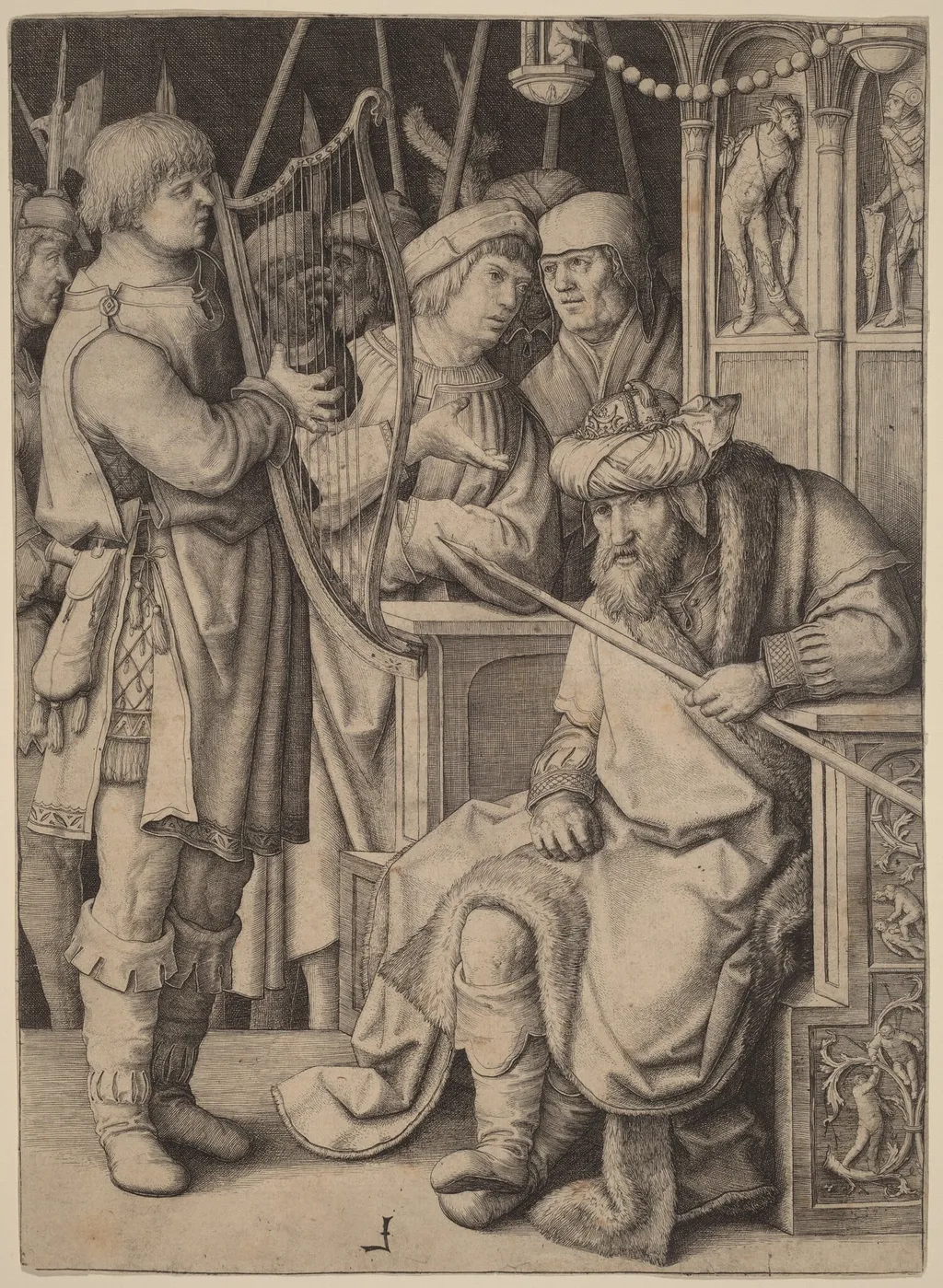 David Playing the Harp before Saul, by Lucas van Leyden, ink, 1508