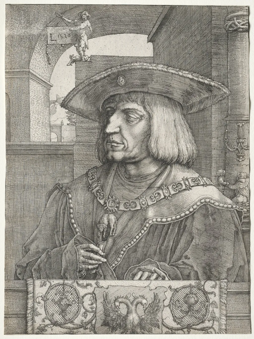 Emperor Maximilian I, by Lucas van Leyden, 1520