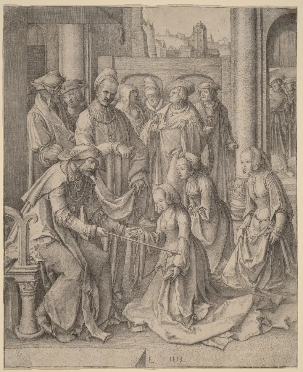 Esther before Ahasuerus, by Lucas van Leyden, ink, 1518