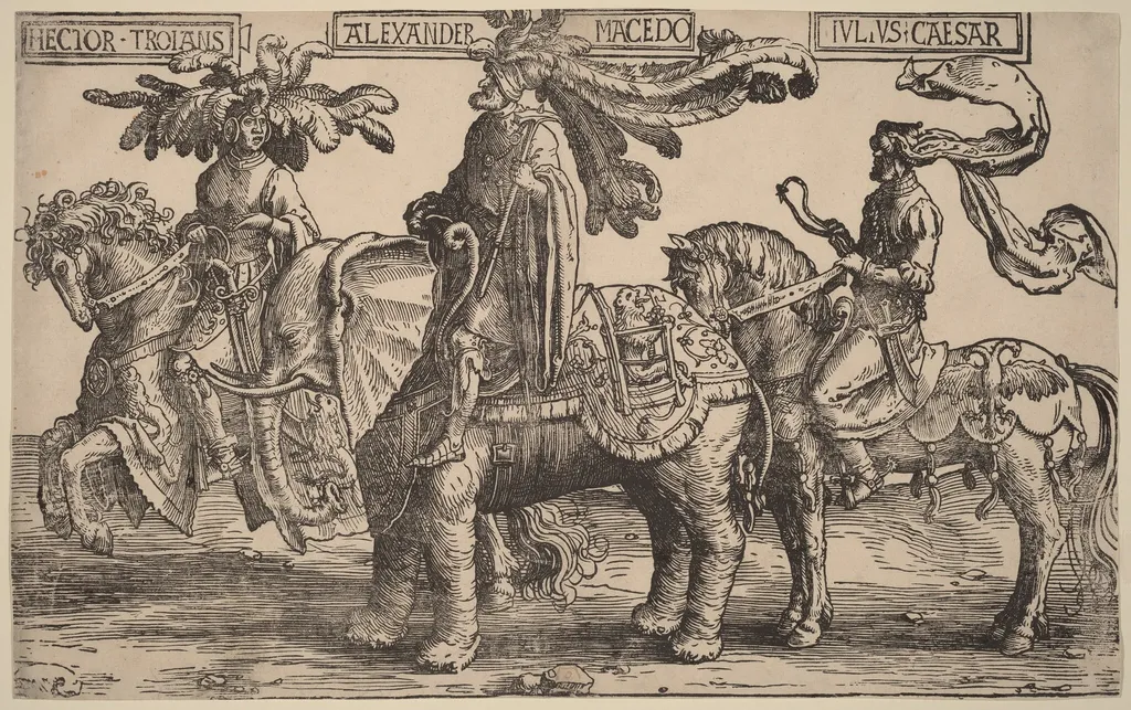 Hector of Troy, Alexander of Macedon, Julius Caesar, by Lucas van Leyden, ink, 1516