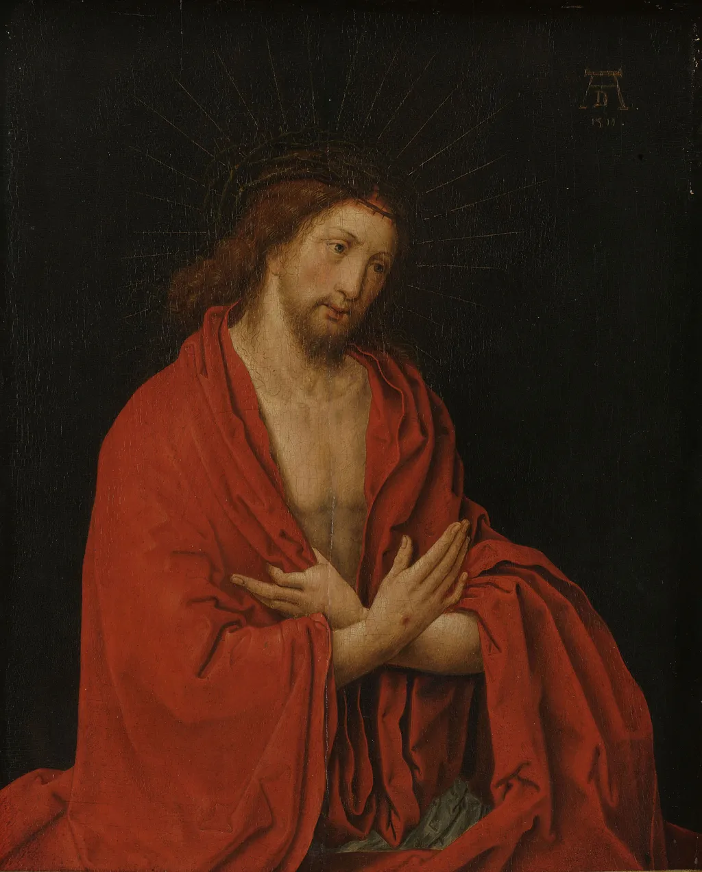 Inner left wing of a diptych with Christ as the Man of Sorrows, by Lucas van Leyden, oil