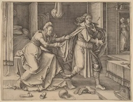 Joseph Escaping Potiphar's Wife, by Lucas van Leyden