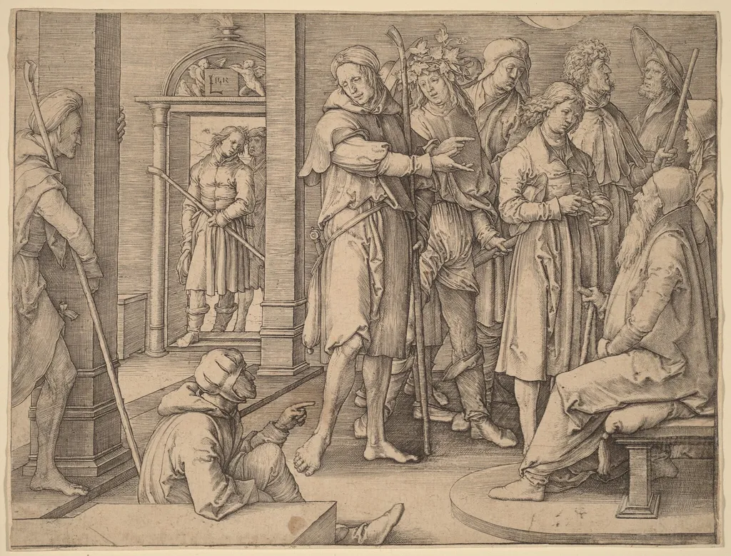 Joseph Interprets His Dream to Jacob, by Lucas van Leyden, ink, 1512