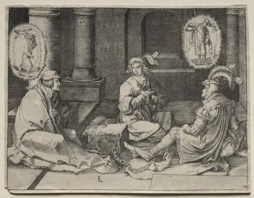 Joseph Interprets the Dreams in Prison, by Lucas van Leyden