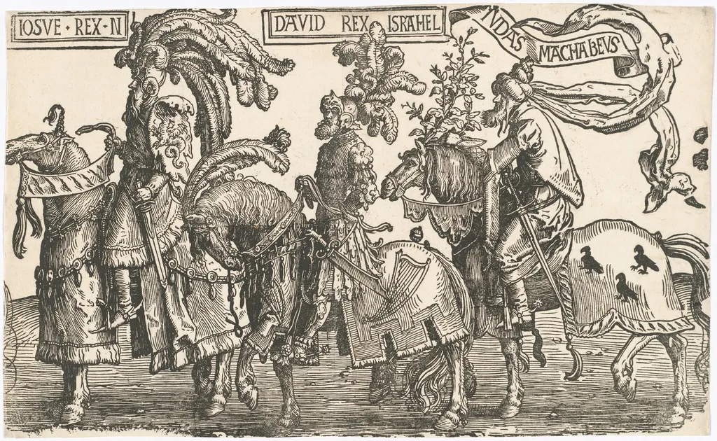 Joshua, David, Judas Maccabees, by Lucas van Leyden, ink, 1516