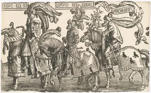 Joshua, David, Judas Maccabees, by Lucas van Leyden