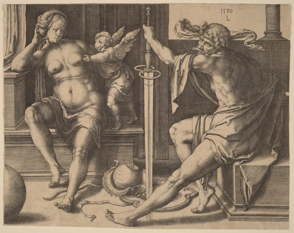 Mars, Venus, and Cupid, by Lucas van Leyden, ink, 1530