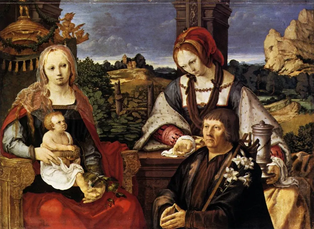 Mary with Child, St. Maria Magdalena and founder (separate outside, Inv. No. 7713), by Lucas van Leyden, oil, 1522