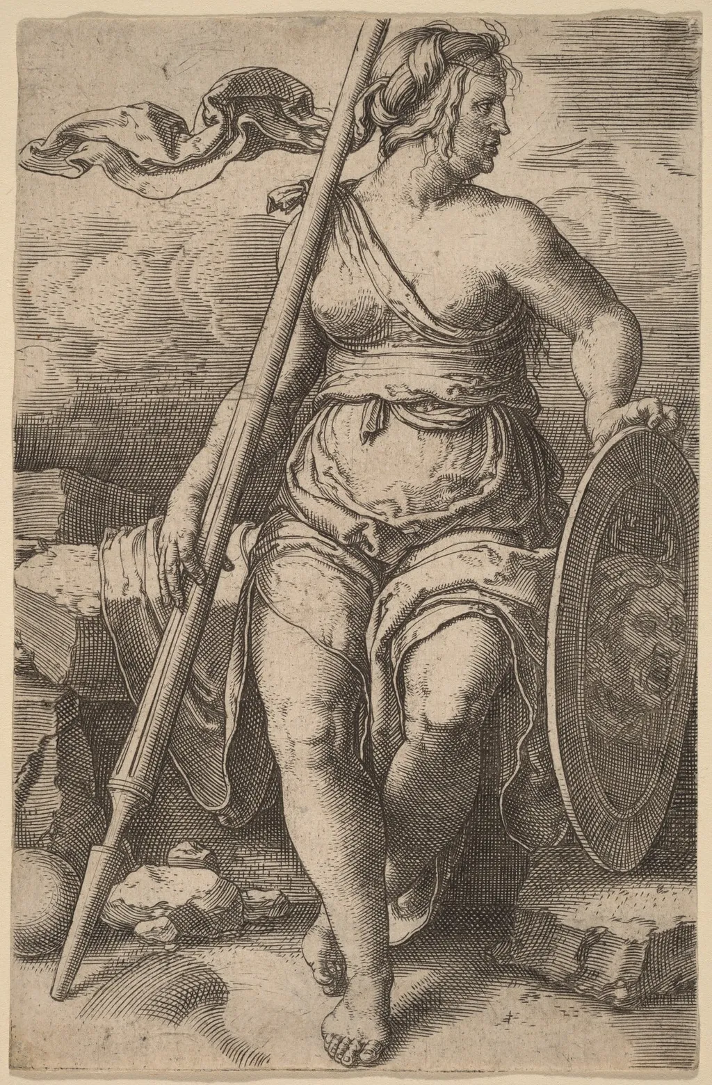 Pallas Athene, by Lucas van Leyden, ink, 1530
