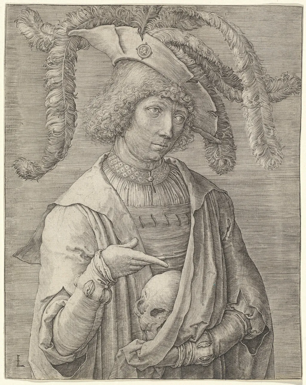 Portrait of a Young Man with a Skull, by Lucas van Leyden, ink, 1519