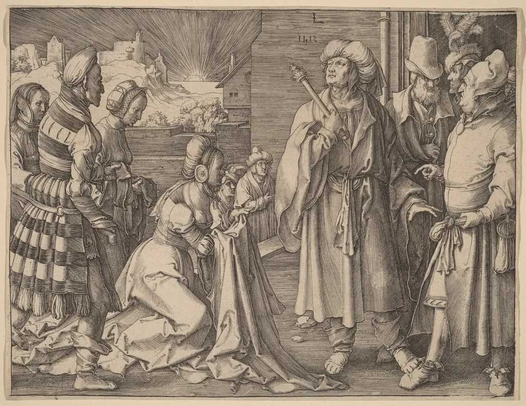 Potiphar's Wife Accusing Joseph, by Lucas van Leyden, ink, 1512