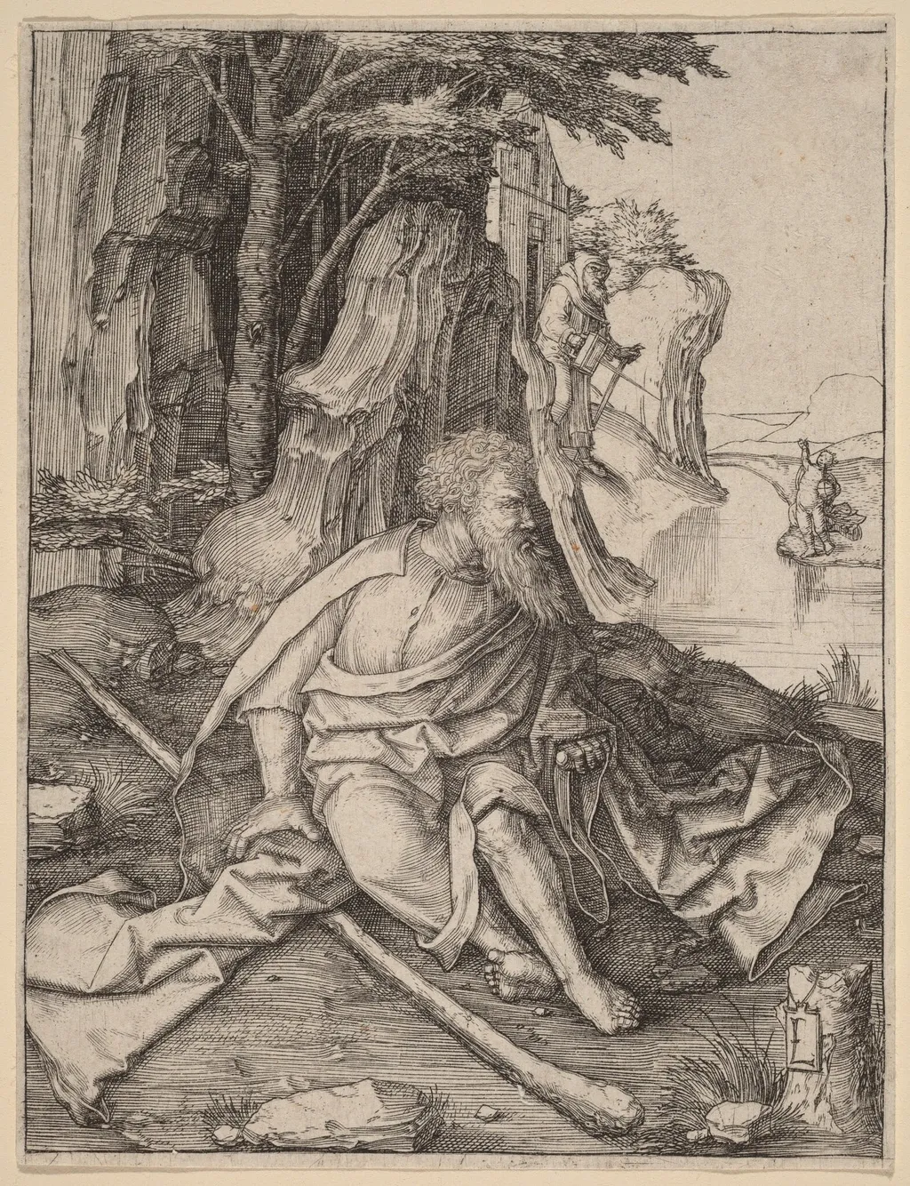 Saint Christopher at the Border of a River, by Lucas van Leyden, ink, 1506