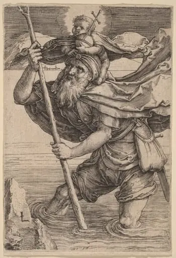 Saint Christopher Carrying the Infant Christ, by Lucas van Leyden