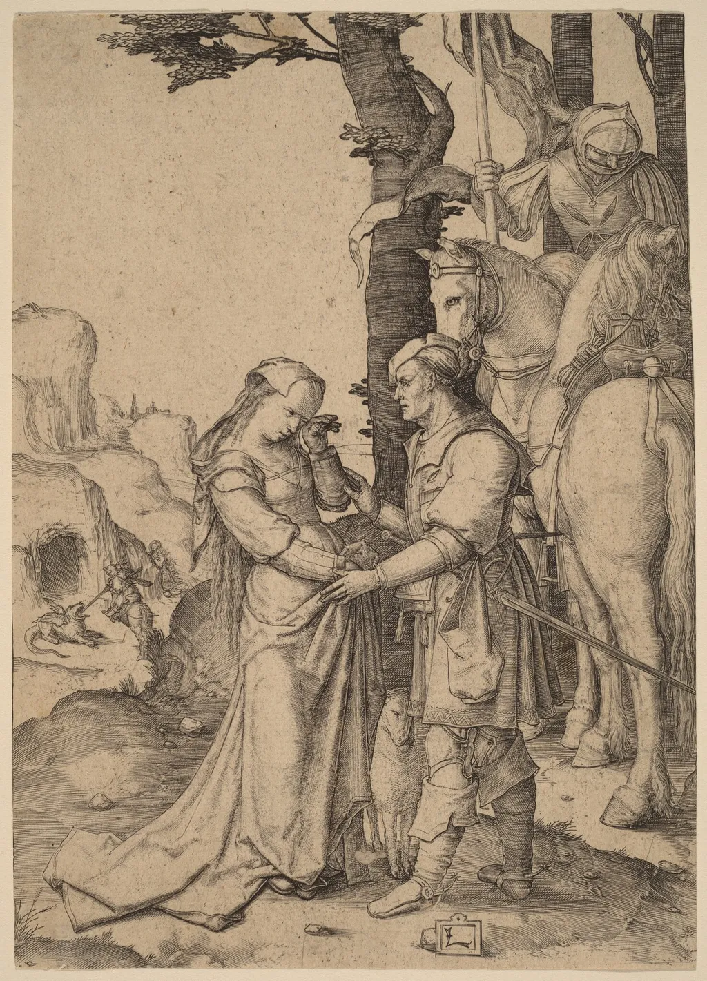 Saint George Liberating the Princess, by Lucas van Leyden, ink, 1508
