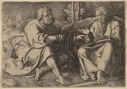 Saints Peter and Paul Seated in a Landscape, by Lucas van Leyden