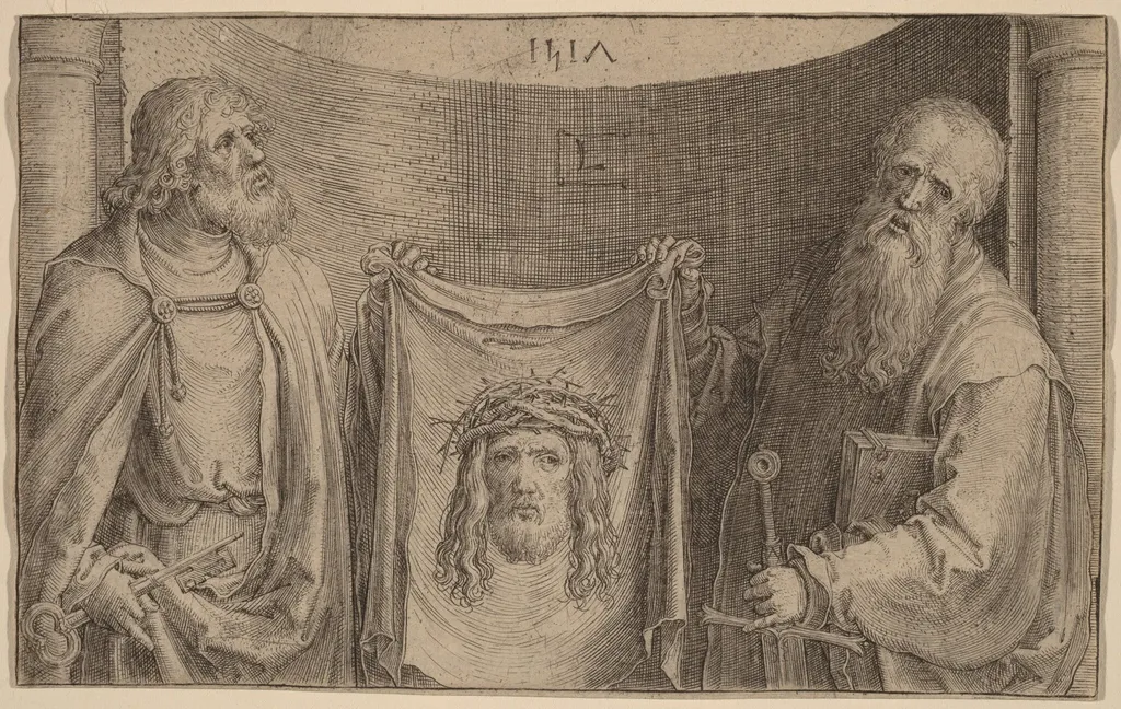 Saints Peter and Paul with the Vernicle, by Lucas van Leyden, ink, 1517