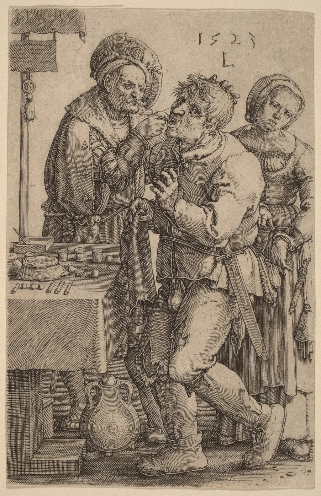 The Dentist, by Lucas van Leyden, ink, 1523