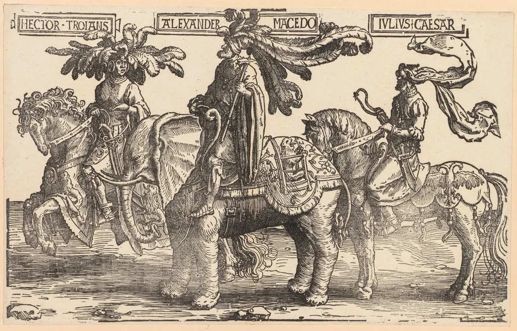 The Nine Heroes: Hector of Troy, Alexander of Macedon, Julius Caesar, by Lucas van Leyden, 1516