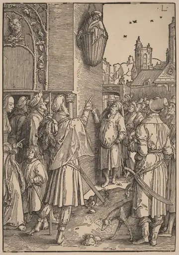 The Poet Virgil Suspended in a Basket, by Lucas van Leyden