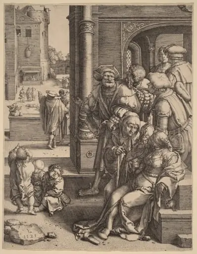 The Poet Virgil Suspended in a Basket, by Lucas van Leyden