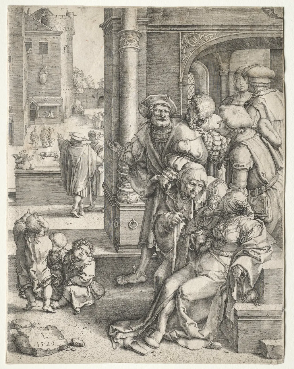 The Poet Virgil Suspended in a Basket, by Lucas van Leyden, 1525
