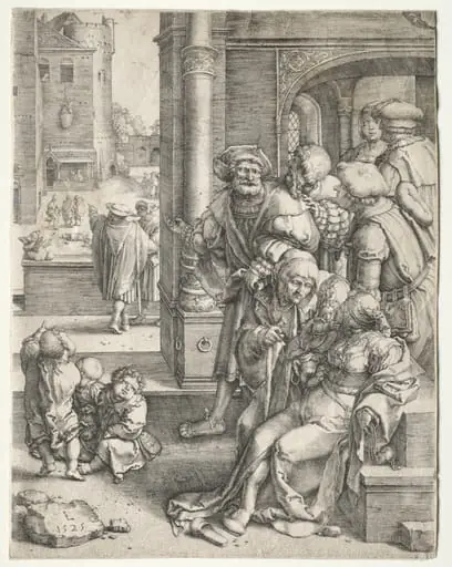 The Poet Virgil Suspended in a Basket, by Lucas van Leyden