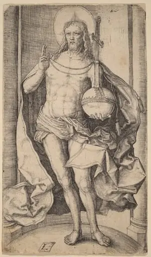 The Savior Standing with the Globe and Cross in His Left Hand, by Lucas van Leyden