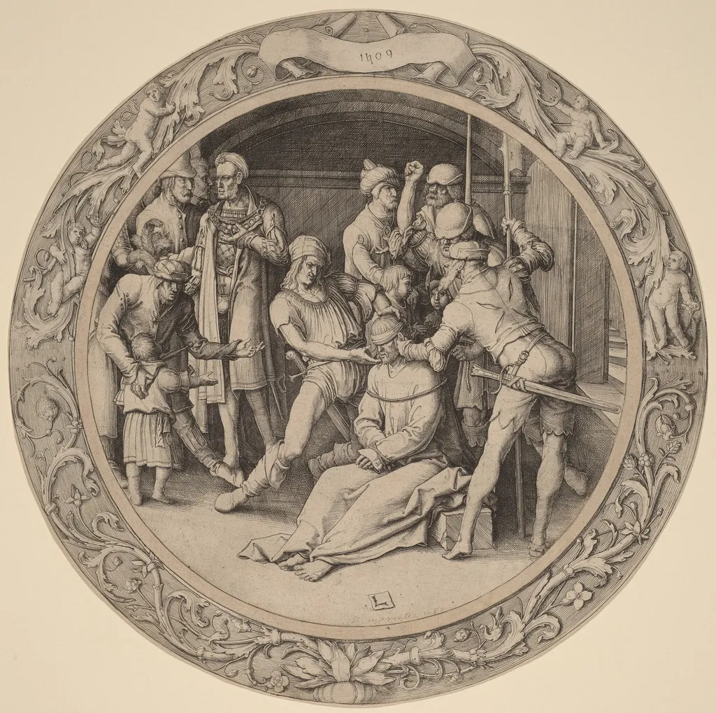 The Scoffing of Christ, by Lucas van Leyden, ink, 1509