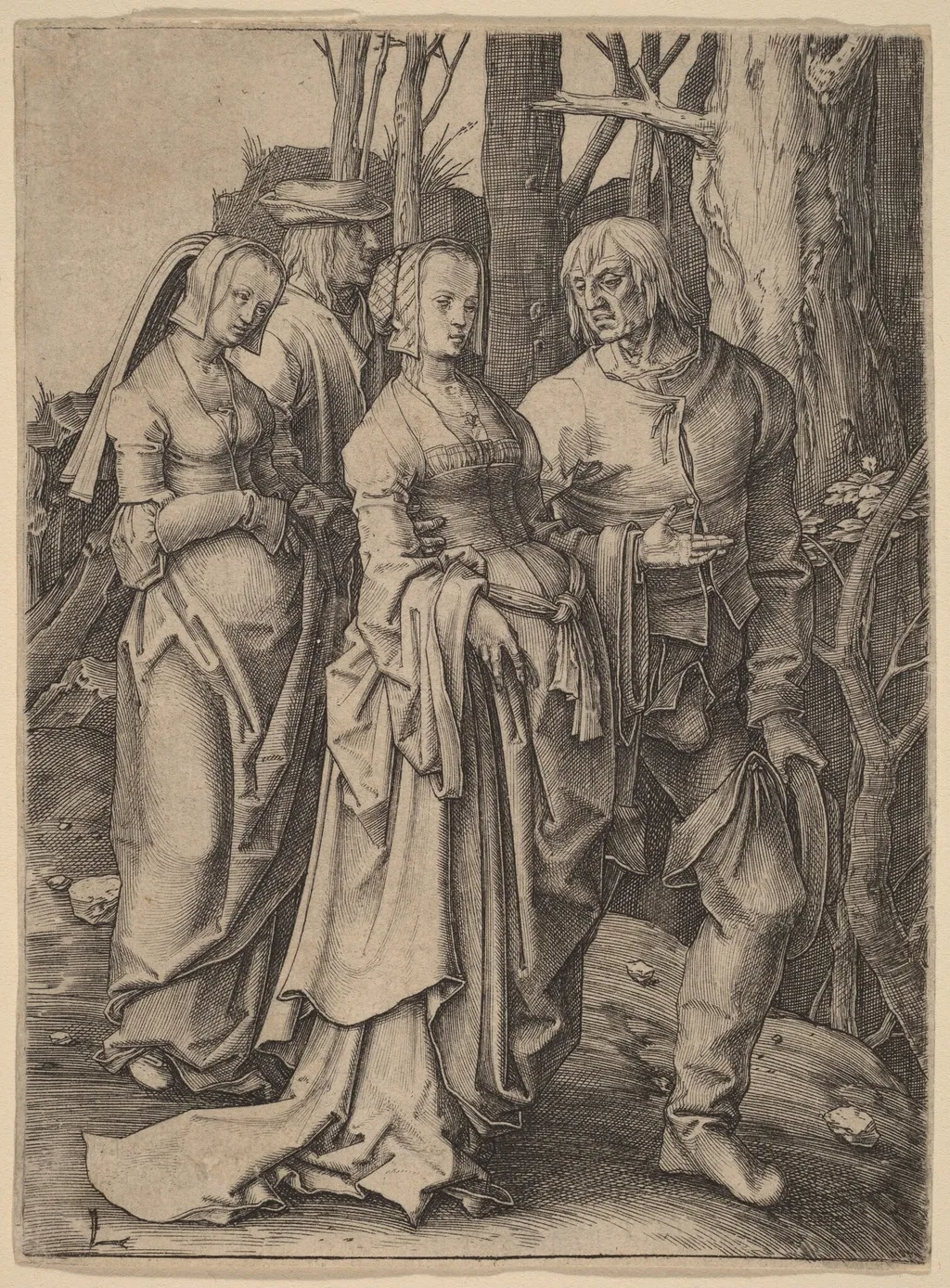 The Two Couples in the Forest, by Lucas van Leyden, ink, 1509