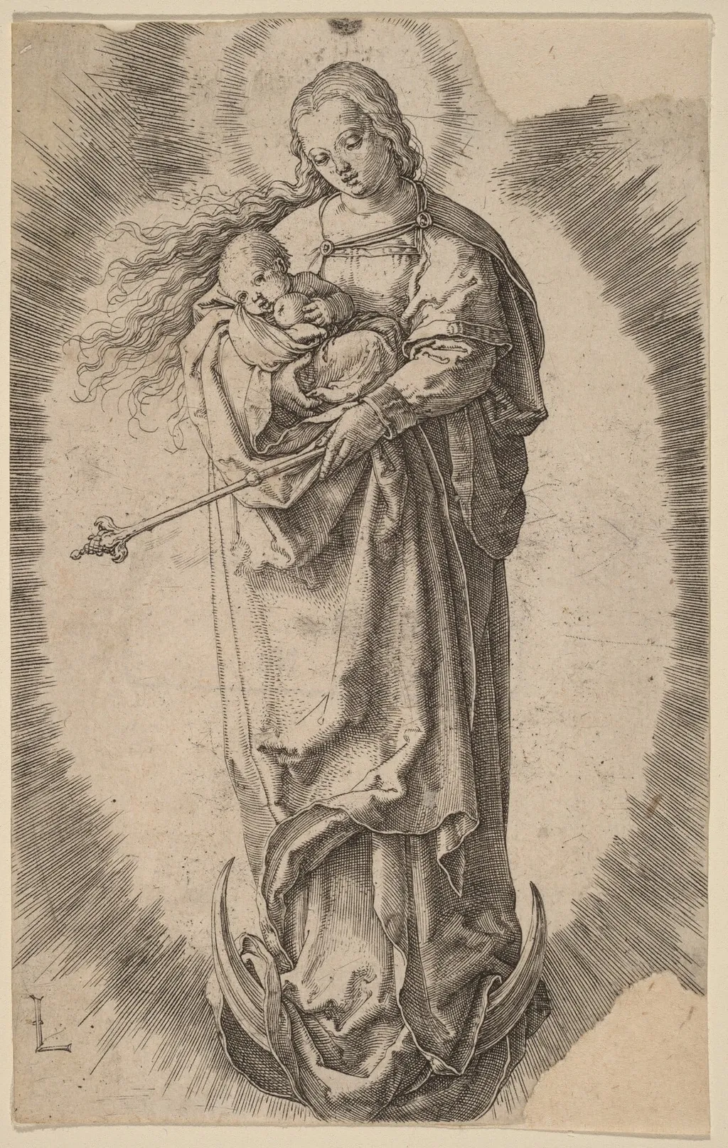 The Virgin and Child on the Crescent, by Lucas van Leyden, ink, 1511