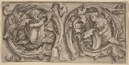 Triton and Siren in Tendrils, by Lucas van Leyden