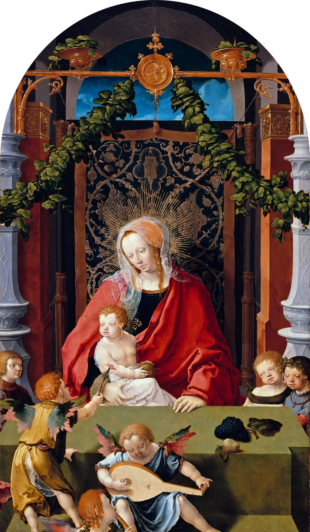 Virgin and Child with Angels, by Lucas van Leyden, oil, 1520