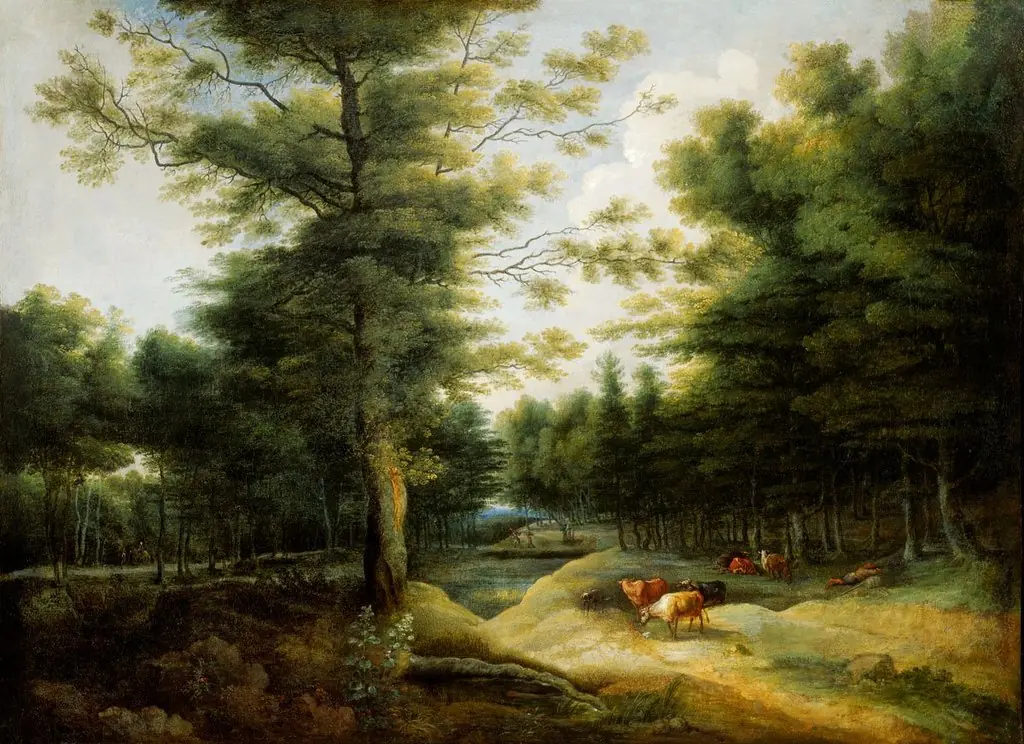 Forest Landscape with Cows, by Lucas van Uden